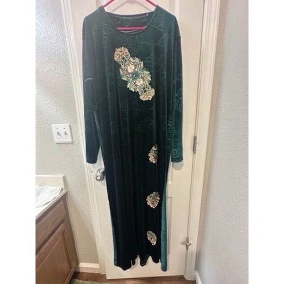 Palestinian Handmade Thobe Embroidered Dress Dark Green Velvet Kaftans Dress Ver - Picture 1 of 11